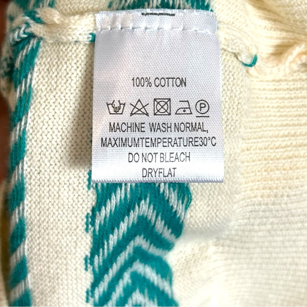 Oxknit Sweater Women’s XL 60s Retro Geo Mod Style Cotton Long Sleeve Teal Cream - Picture 15 of 16